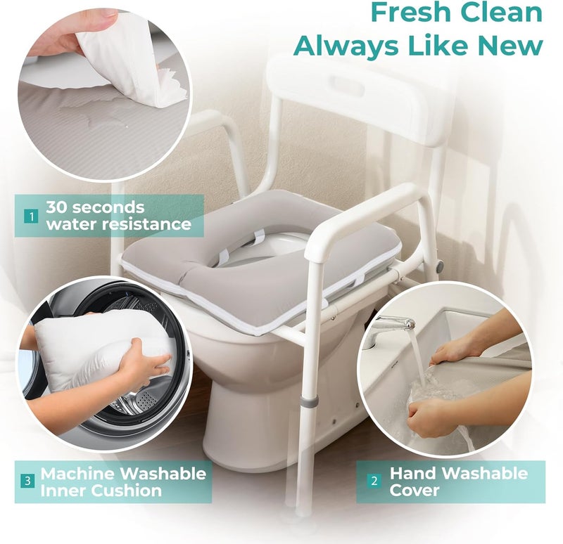 RoamReady Bedside Commode Cushion, Toilet Seat Cushion for Seniors, Washable Soft Padded Toilet Seat with Removable Fabric Cover for Pressure Relief, Wheelchair, Commode Seat with Fixing(Gray) - Image 2